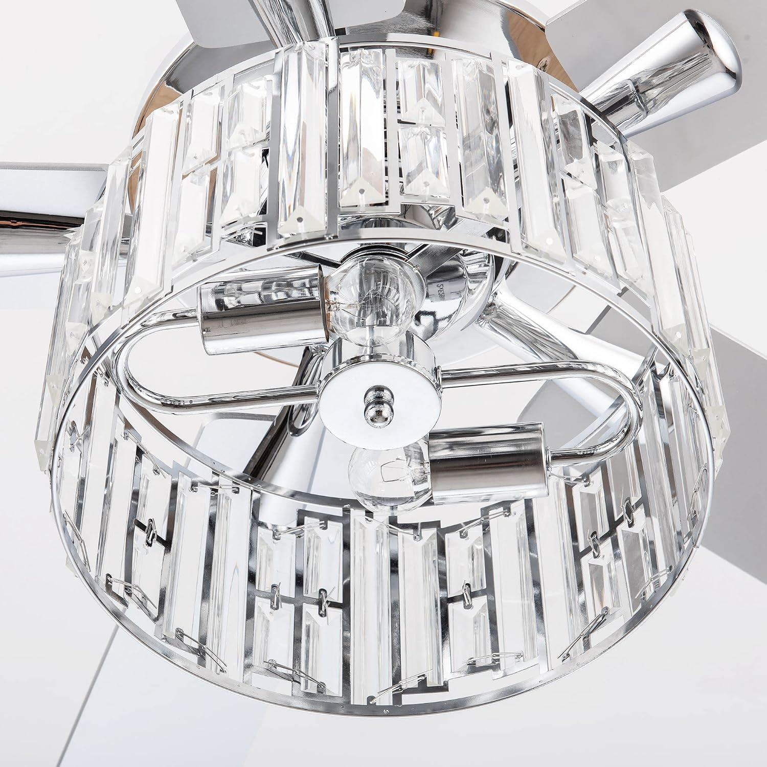 Parrot Uncle Ceiling Fans with Lights and Remote 52 Inch Ceiling Fan with Light for Bedroom Crystal Chandelier Outdoor Ceiling Fans for Patios Covered, Silver