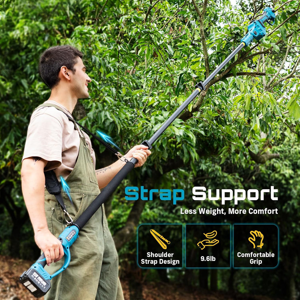 SEESII Pole Electric Pruning Shears: 1.8' Cutting Diameter 2-in-1 Cordless Power Pruner - Brushless Motor, Dual 4.0Ah Batteries, Extra SK5 Blade, 4 Modes Adjustable Branch Cutter for Garden Trimming