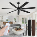72 Inch Ceiling Fan No Light with Remote Control, Black Ceiling Fans Without Light With 6-Speeds Quiet Reversible DC Motor, Indoor/Outdoor Ceiling Fan with Dual Finish 7 Blades for Patio Living Room