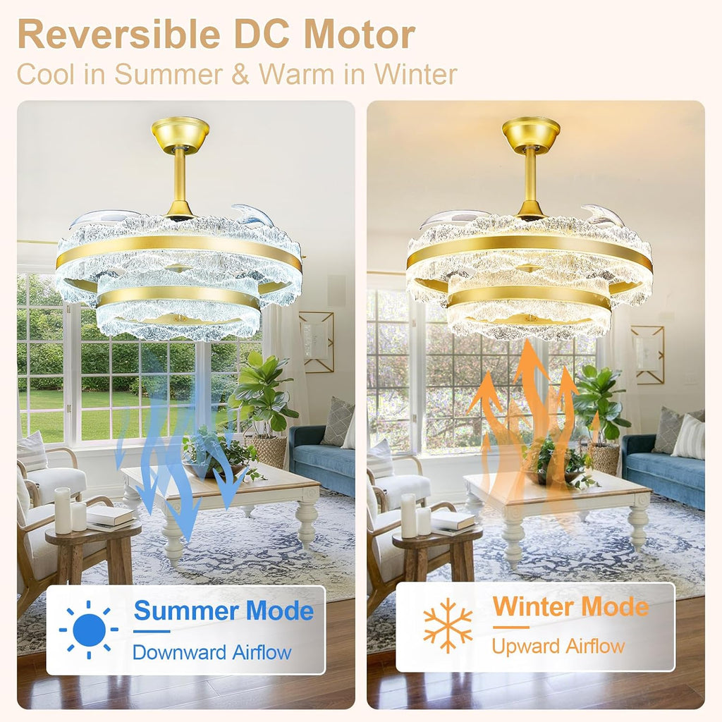 Depuley Fandelier Ceiling Fans with Lights: 24' Gold Cagd Fan with Remote Control - Crystal Chandelier Fan Light for Girl's Bedroom Living Room Nursery
