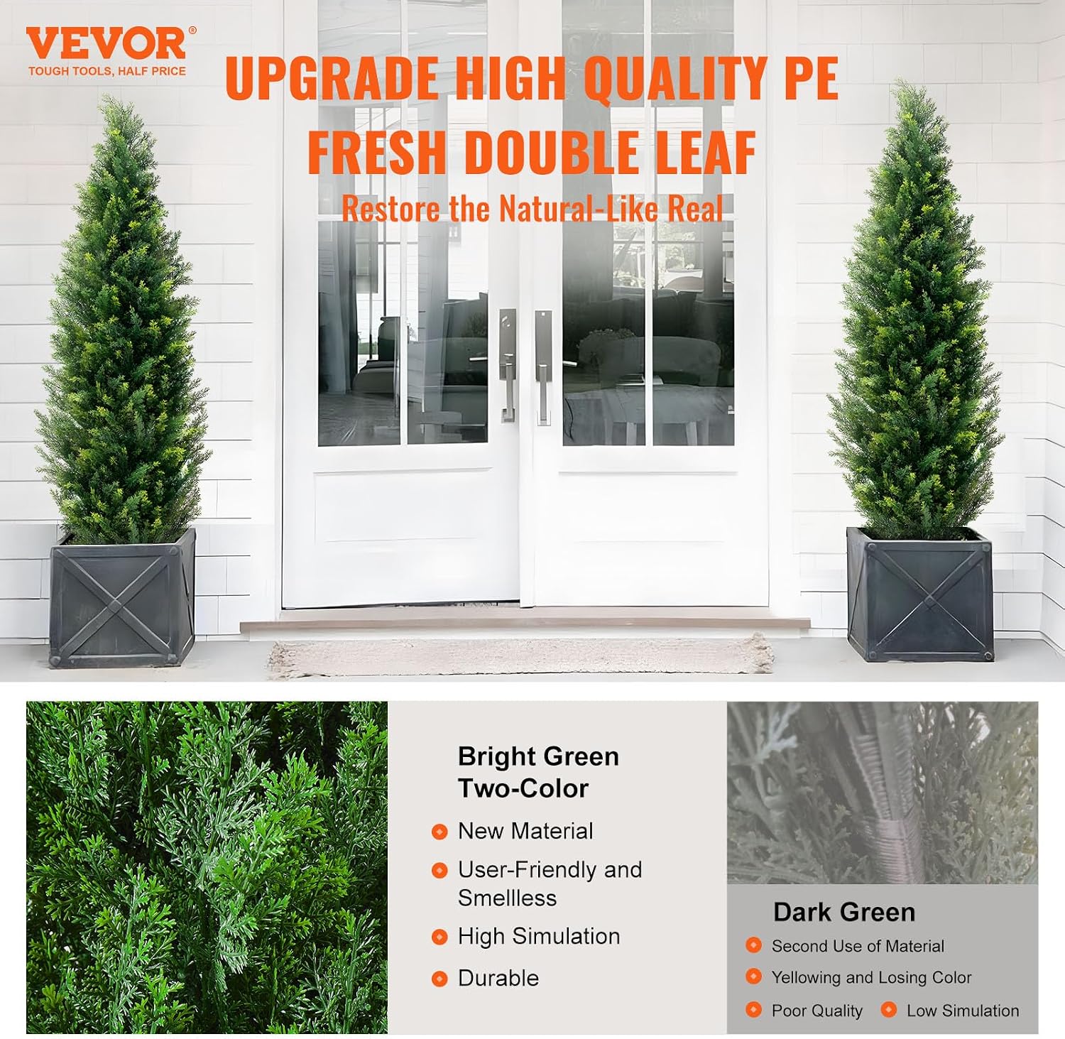 VEVOR Artificial Topiary Cedar Tree, 60 inch Tall (2 Pieces), with Extra Leaves & Pot Faux Evergreen Fake Pine Cypress Trees Plant, UV Rated Artificial Greenery Set for Home Decor Indoor/Outdoor