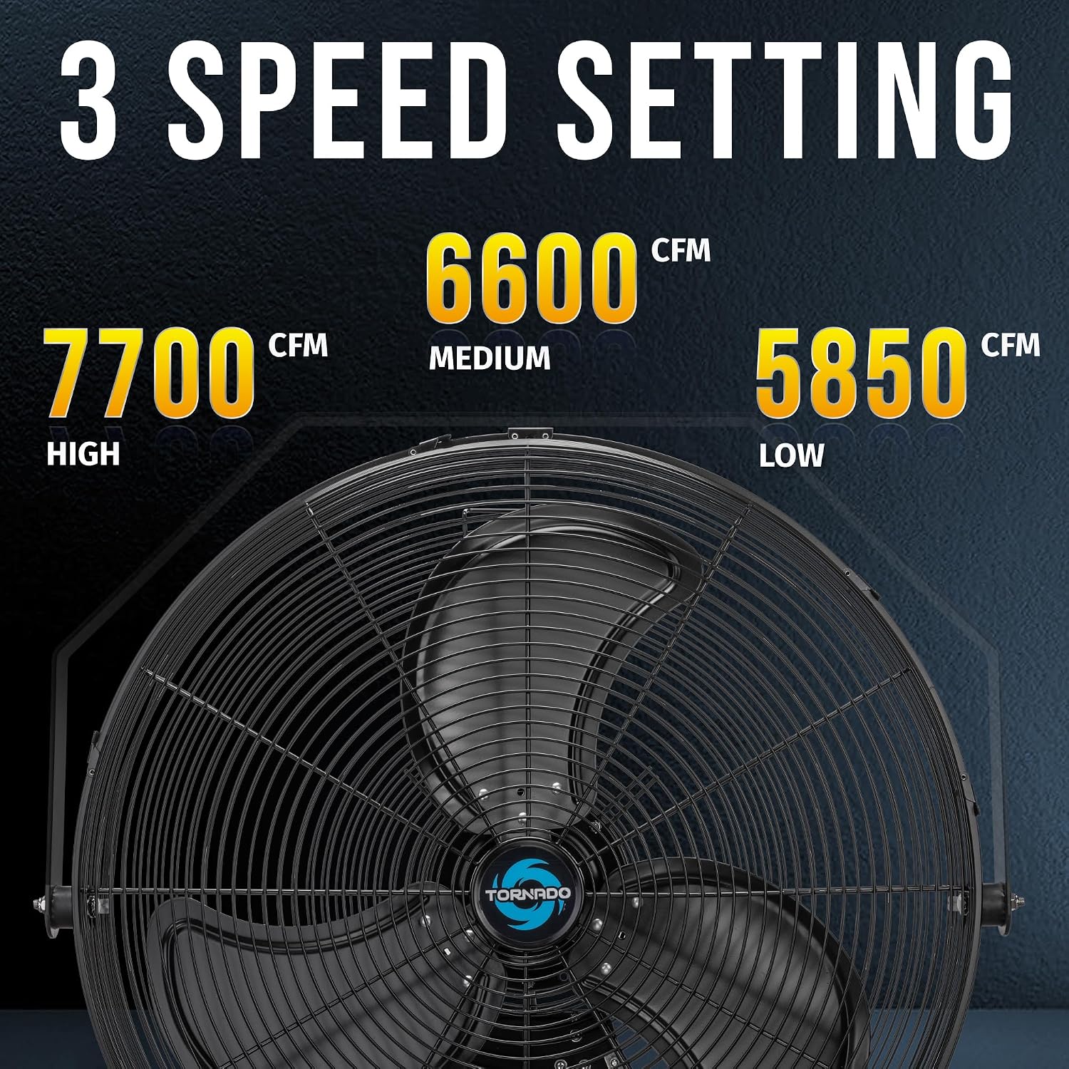 Tornado 24 Inch Outdoor Wall Mount Fan, 3-Speed High Velocity Metal Wall Fan – IPX4 Water-Resistant, 7700 CFM, UL Safety Listed, Ideal for Commercial, Industrial and Residential, Black