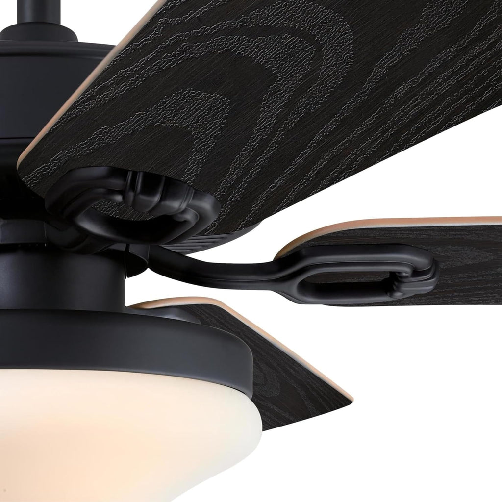 Westinghouse Lighting Deacon Traditional Indoor/Outdoor Ceiling Fan, LED Light Fixture with Opal Frosted Glass, Remote Control, 52 Inch, Matte Black Finish