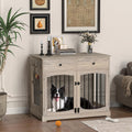 BREEZEHEAT Rustic Grey Dog Crate Furniture-40 inch Farmhouse Dog Kennel with Two Drawers-End Table Wooden Pet Crate, Decorative Dog House Indoor for Small Medium Large Dog