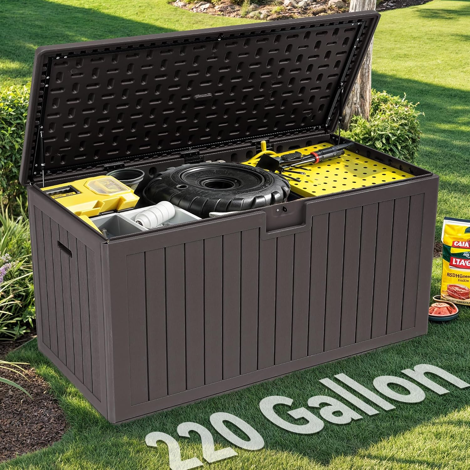 YITAHOME 220 Gallon Double-Wall Deck Box with Divider & Side Handles, Outdoor Large Storage for Patio Furniture Cushions, Garden Pool Accessories, Water Resistant & Lockable