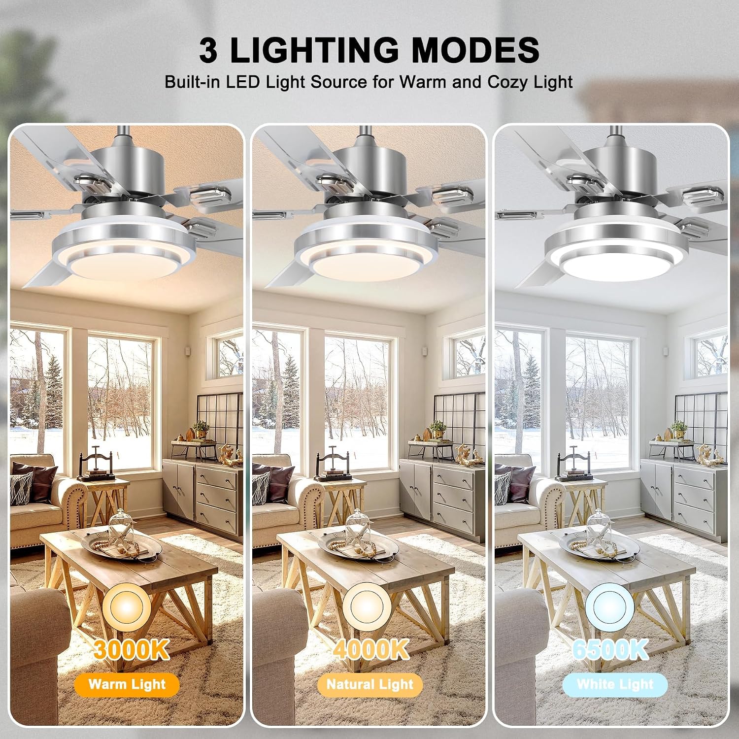 Outdoor Ceiling Fan Light, Remote Control Patio Ceiling Fan with 5 Reversible Stainless Steel Blades, 52 inch with LED Light for Pavilion, Warehouse Ceiling Fans, farm Fan Barn Fan (52 inch)
