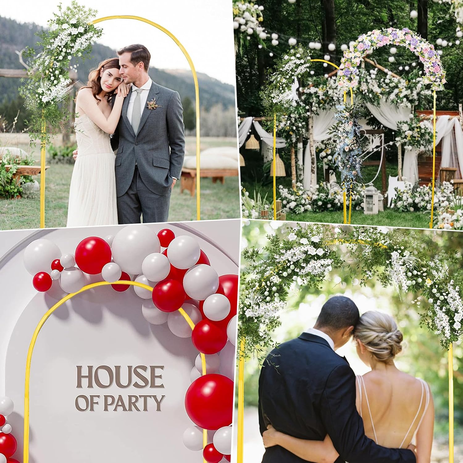 Metal Arch Backdrop Stand Set of 2 (7.2FT, 6.6FT) Wedding Arch Backdrop Stand,Gold Balloon Arch Stand for Wedding, Birthday Party, Baby Showers, Anniversaries, Graduation Decorations.