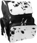 Black Cowhide Leather Diaper Bag Backpack - Western Style Mother's Day Gift Artisan Cow Print Travel Rucksack for Stylish Moms