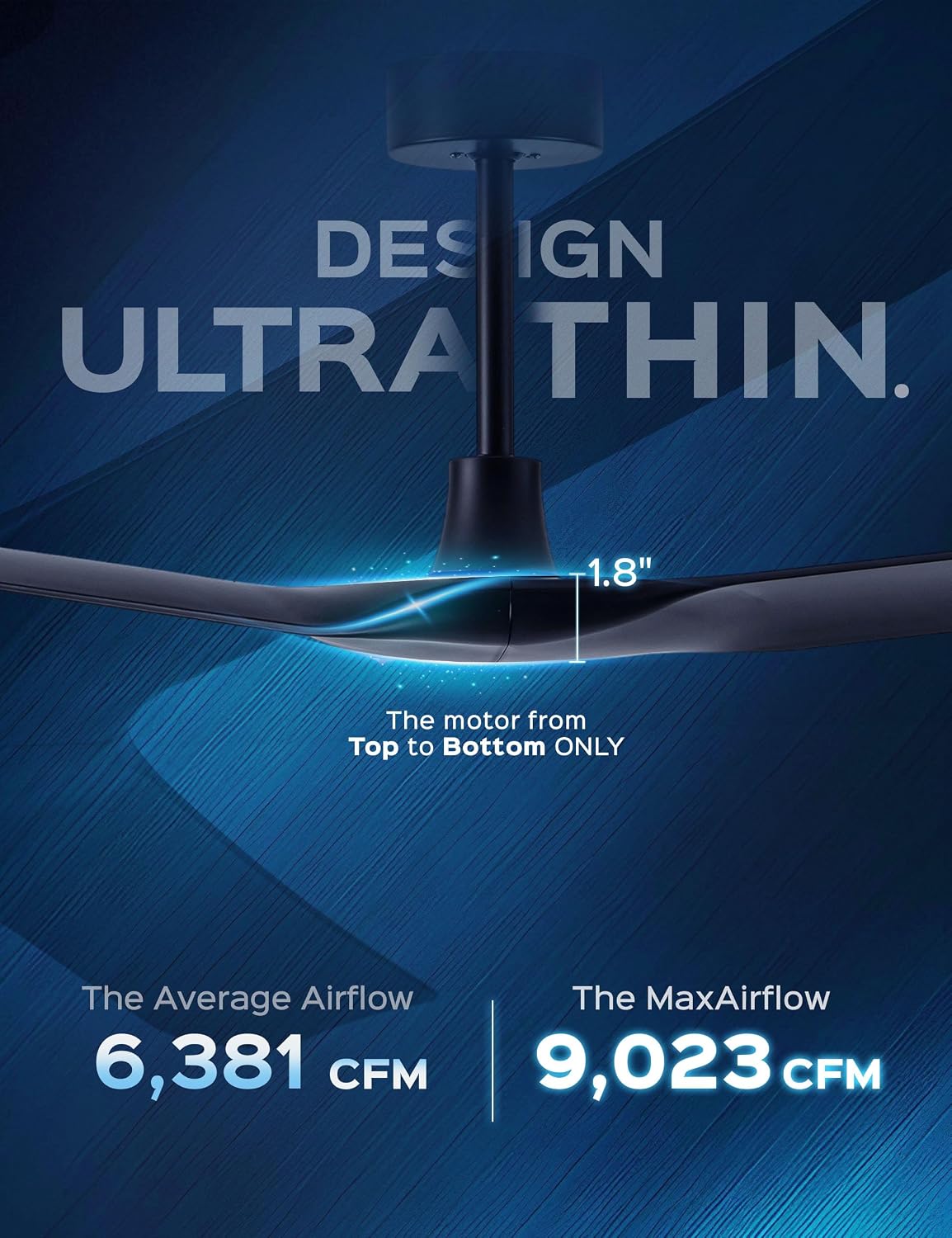 60 Inch Ultra-thin Ceiling Fan Without Lights, Whole Aluminum DC Motor and Blades,6 Speed Adjustable Black Indoor Outdoor Ceiling Fan for Patios and Bedroom