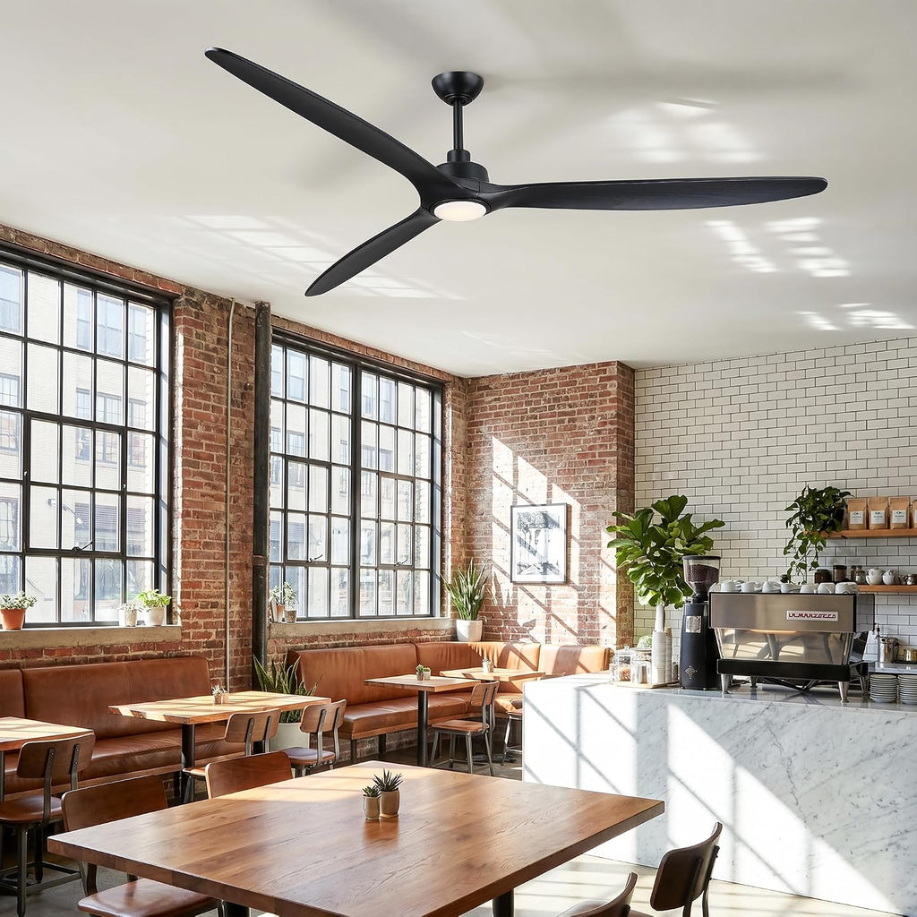 80 Inch Ceiling Fans with Lights and Remote Large Quiet Outdoor Ceiling Fan | Reversible Quiet DC Motor, 3 Natural Wood Blades, 6-Speed, 3CCT & Dimmable LED, High CFM Modern Big Fan for Living Room Patio