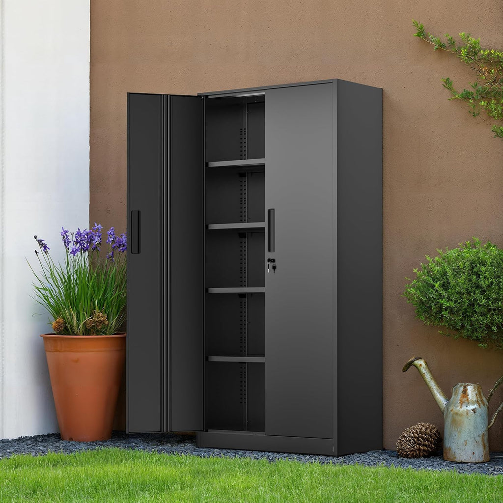 Oakcloud Metal Storage Cabinet Tool Organizer, 72' Lockable Garage Storage Tool Cabinets with 2 Doors and 4 Adjustable Shelves, Locking File Cabinet for Office, Home, School (72' Standard-Black)