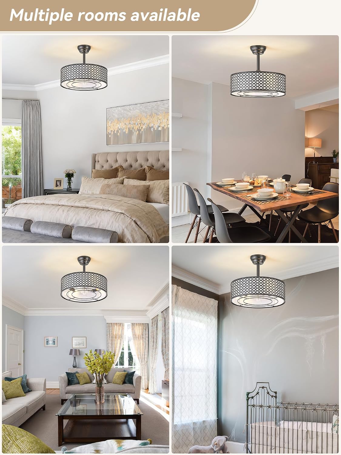 Black Fandelier Ceiling Fan with Light, 20' Caged Boho Ceiling Fans with Lights and Remote, Mid Century with 6 Speeds for Bedroom, Living Room, Nursery
