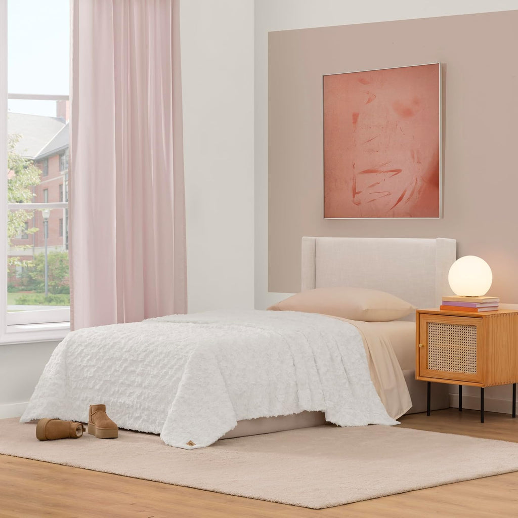 UGG Adalee Faux Fur Twin Blanket for Bed, Soft Blanket or Warm Large Throw for Couch, Washable Twin XL Bedding, Luxury Bedroom Decor, 66' x 90', Natural White