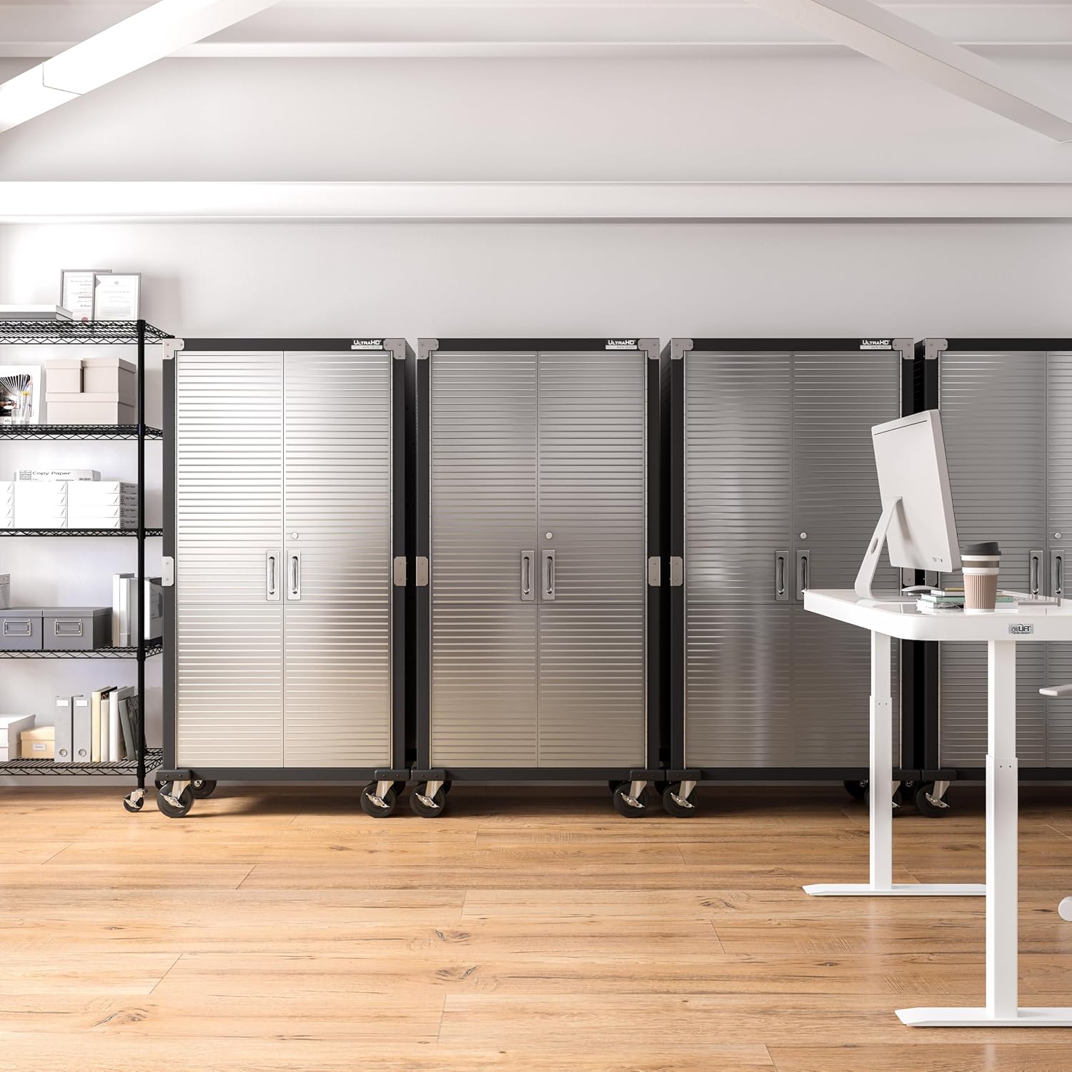 Seville Classics UltraHD Solid Steel Rolling Lockable Metal Storage Cabinet Locker Organizer, w/Adjustable Shelves for Garage, Warehouse, Office, Classroom, Graphite, 36' W x 18' D x 72' H