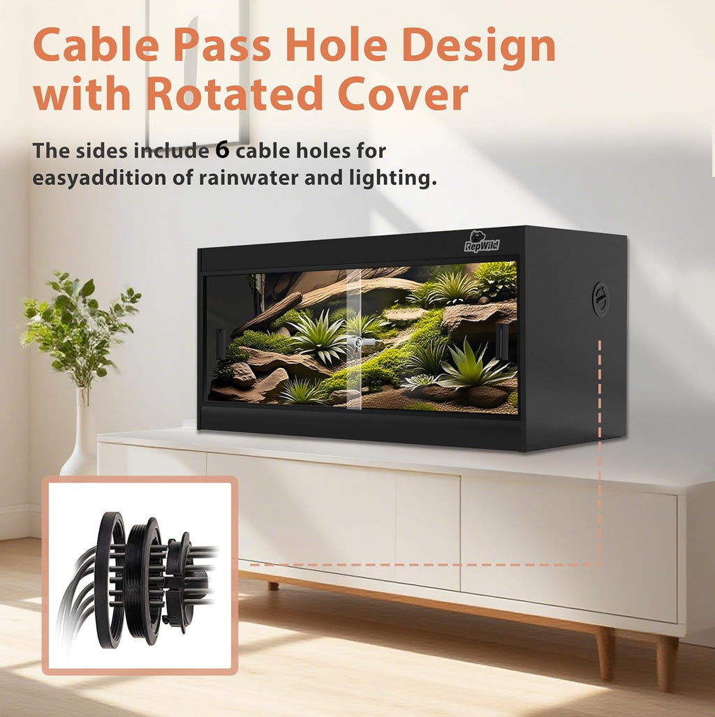 50 Gallon PVC Reptile Enclosure, RepWild 36'x18'x18' Terrarium/Tank with Heavy-Duty Screen Top, Glass Sliding Doors & Lock for Bearded Dragons, Ball Python, Geckos, Lizards