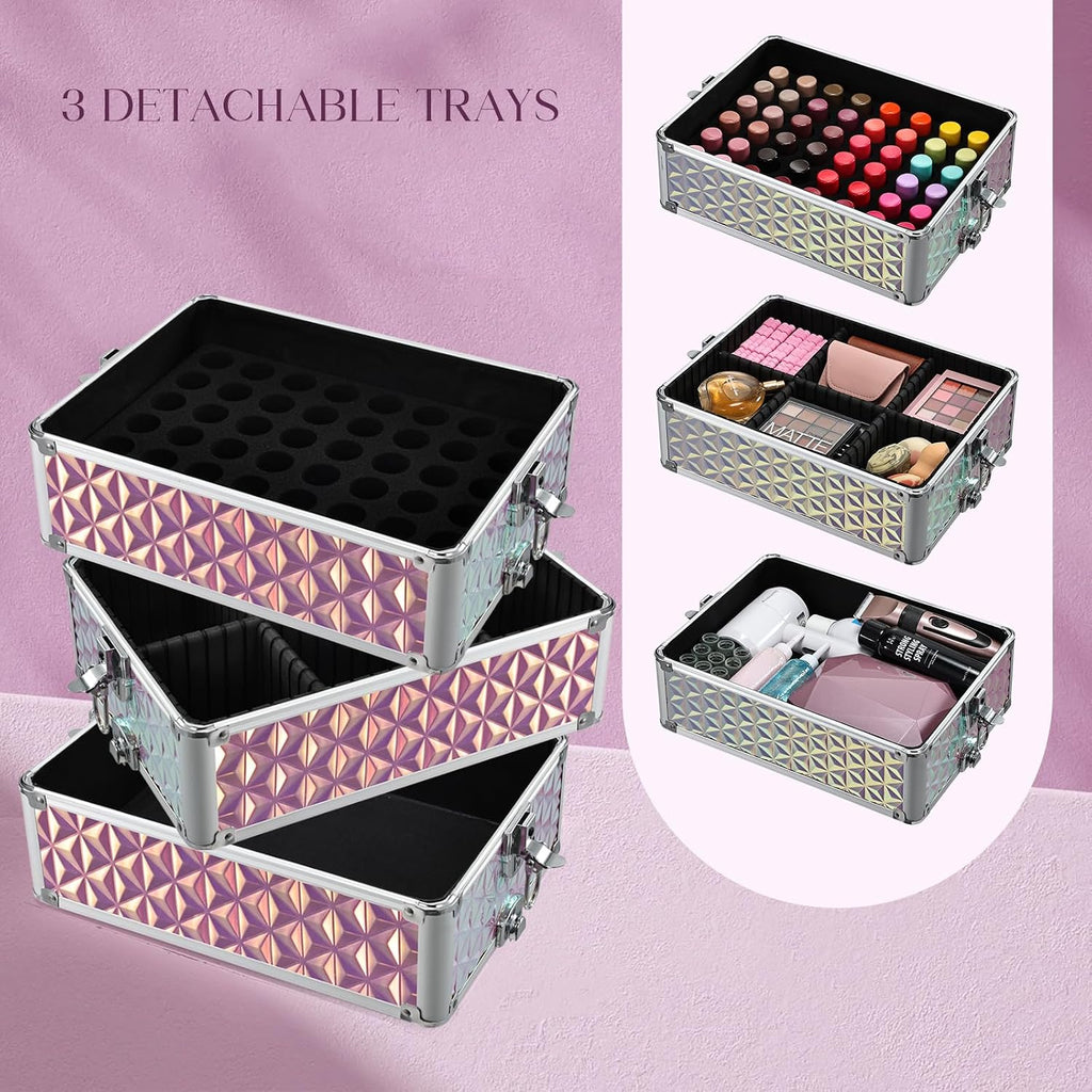 Yueieoun 5 in 1 Rolling Makeup Case, Cosmetology Case on Wheels Travel Make up Train Case Nail Cart Makeup Organizer Cosmetic Storage Box Cases Extra Large Trolley Truck with 360° Swivel Wheels, Pink