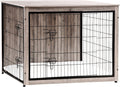 DWANTON Dog Crate Furniture with Cushion, Wooden Kennel Table with Double Doors, Indoor Dog House, Extra Large Size, 43.3' L, Greige