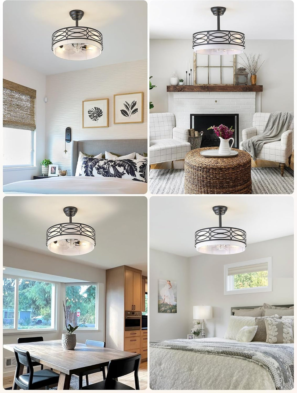 20' Black Farmhouse Ceiling Fan with Light, Caged Fandelier Ceiling Fans with Lights Remote Control with 6 Speeds for Bedroom, Living Room, Nursery
