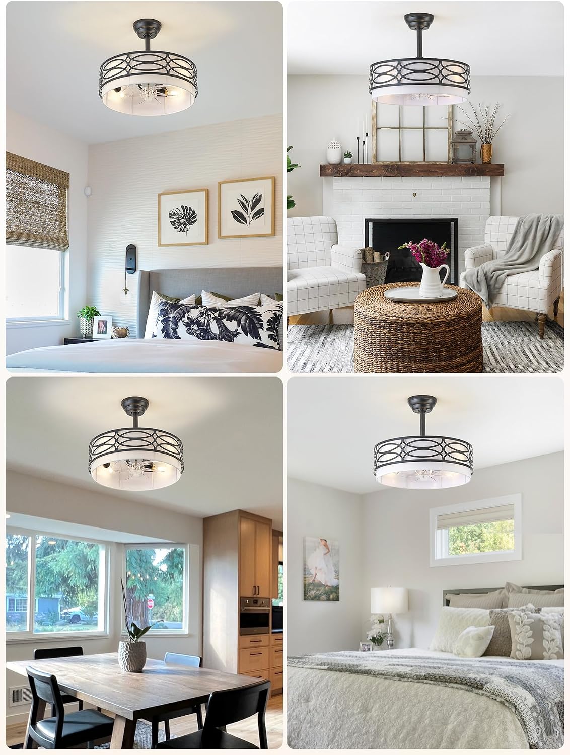 20' Black Farmhouse Ceiling Fan with Light, Caged Fandelier Ceiling Fans with Lights Remote Control with 6 Speeds for Bedroom, Living Room, Nursery