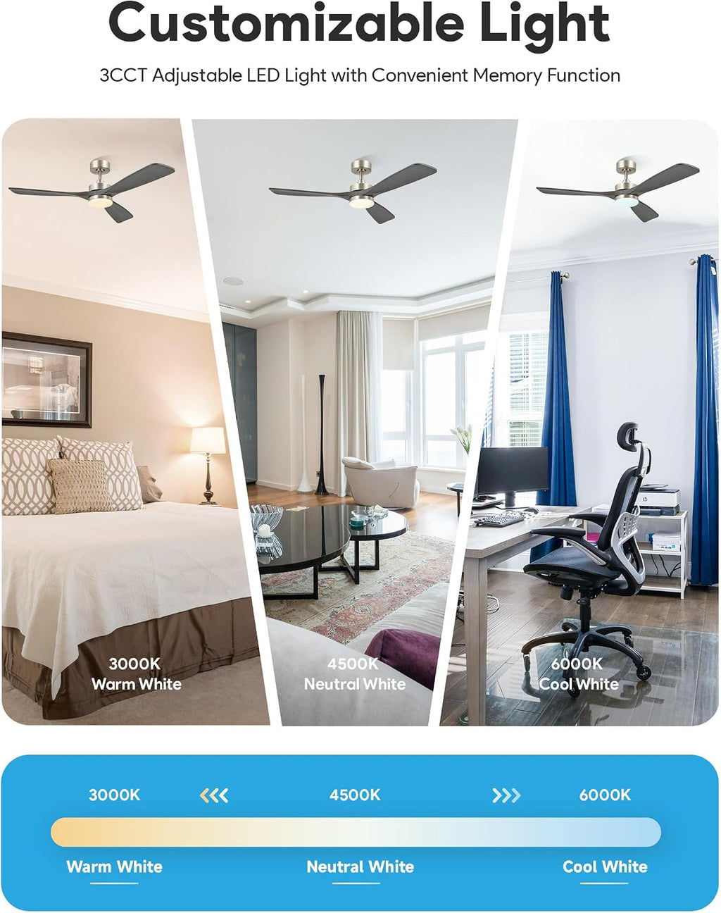 VONLUCE Wood Ceiling Fan with Lights, 52 Inch Ceiling Fan and Remote, 6 Speed Reversible Noiseless DC Motor, 3CCT, Solid Wood Outdoor Ceiling Fan for Patios Farmhouse, Grey