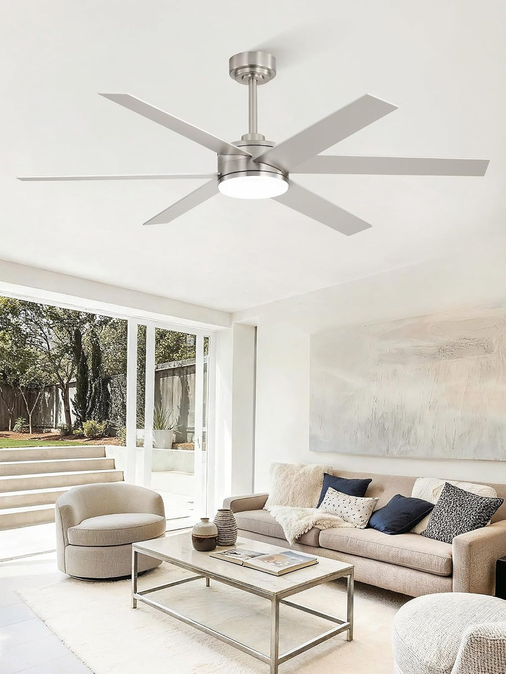 Fanbulous 56 Inch Ceiling Fans with Lights and Remote, Reversible 6 Blades, Dimmable, 3000K-6000K Adjustable, Outdoor Ceiling Fans for Patios, Large Ceiling Fan for Indoor or Covered Outdoor, Nickel