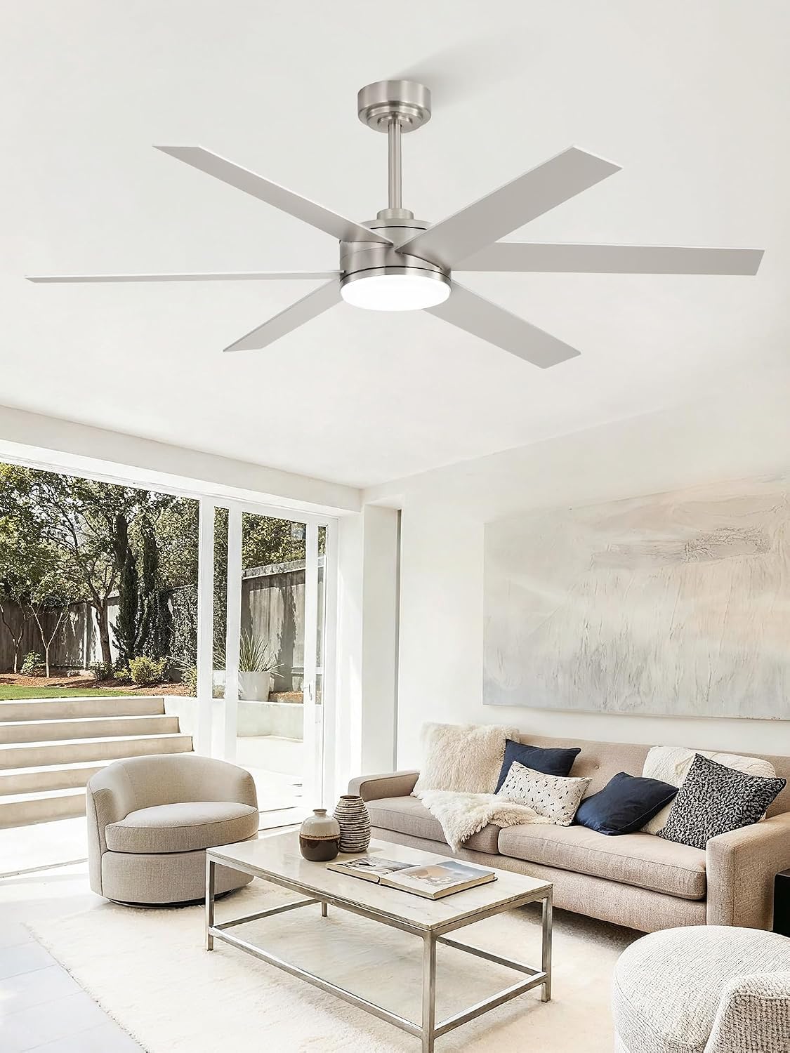 Fanbulous 56 Inch Ceiling Fans with Lights and Remote, Reversible 6 Blades, Dimmable, 3000K-6000K Adjustable, Outdoor Ceiling Fans for Patios, Large Ceiling Fan for Indoor or Covered Outdoor, Nickel