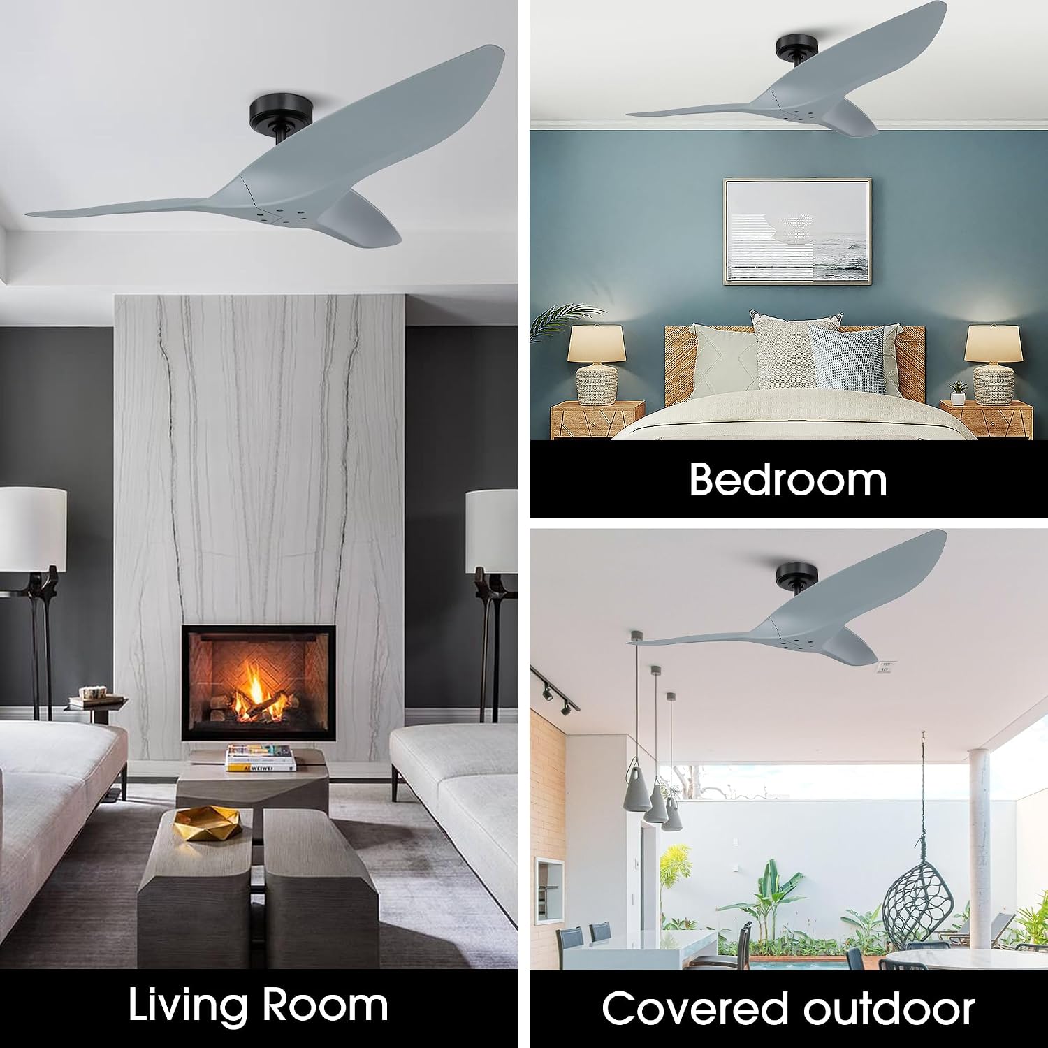 Ceiling Fans without Lights 52 Inch Ceiling Fan No Light for Bedroom Living Room, Flush Mount Outdoor Ceiling Fans for Patios, Remote Control, DC Motor Reversible 3 Blades, Noiseless, Blue-Green