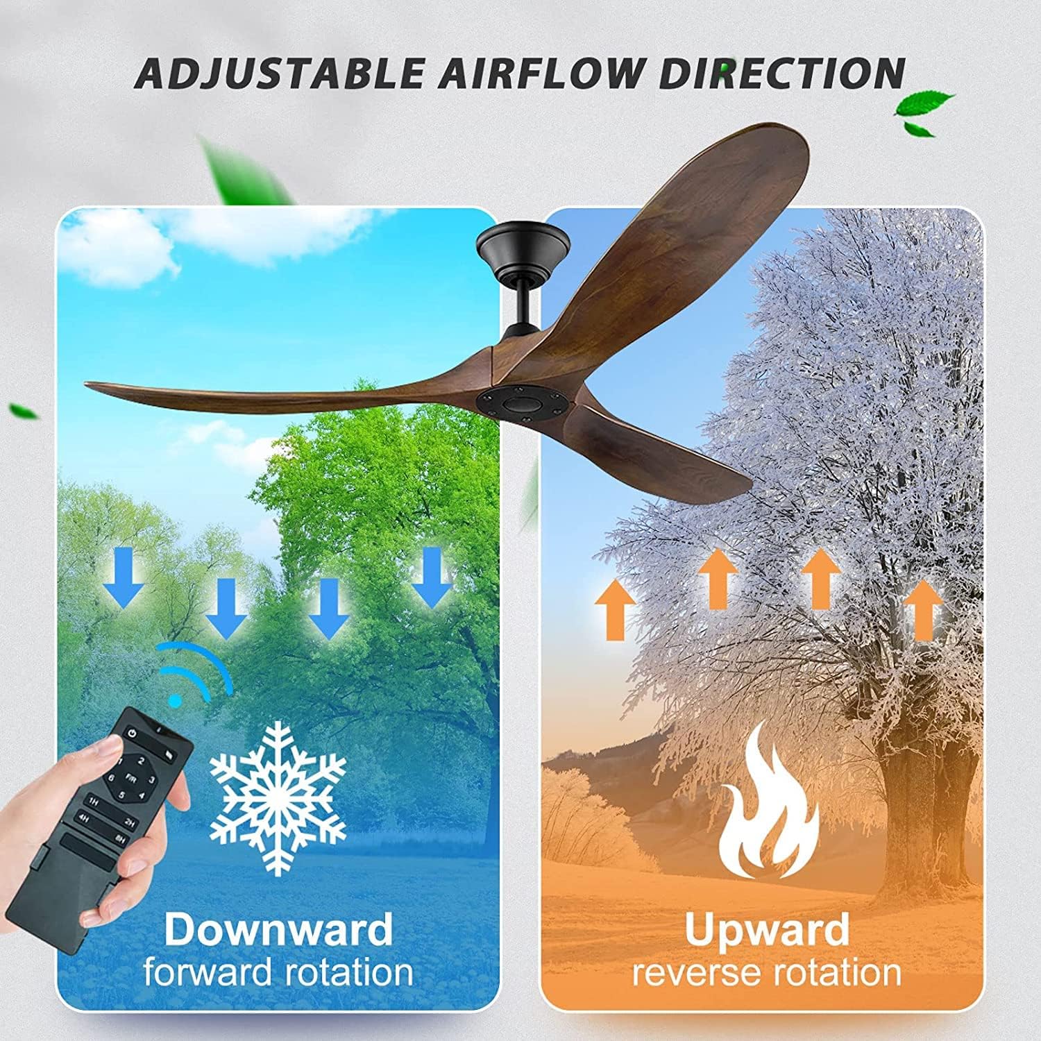 70 Inch Rustic Outdoor Ceiling Fans, Ceiling Fan without Light with Remote Solid Wood Ceiling Fan, Farmhouse Large Outdoor Fan for Patios Indoor High Low Sloped Ceiling, Brown DC Cieling Fan