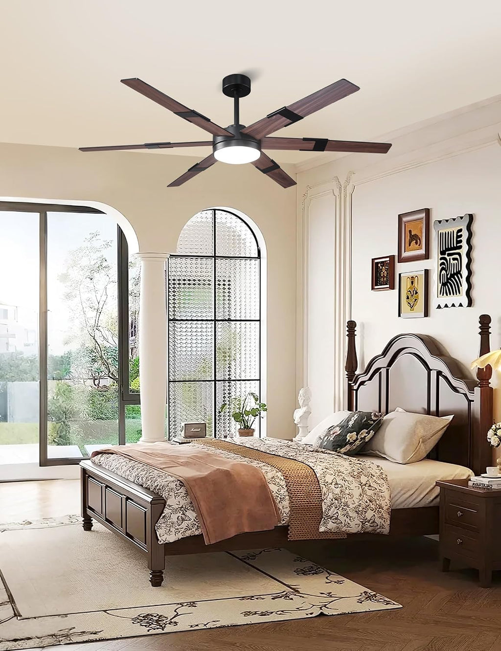 Smart Ceiling Fans with Lights and Remote & APP Control, 60 Inch Farmhouse Ceiling Fans for Living Room Bedroom, 6-Speed Reversible DC Motor, Dimmable LED Light, 3CCT, Ventilador de Techo con Luz