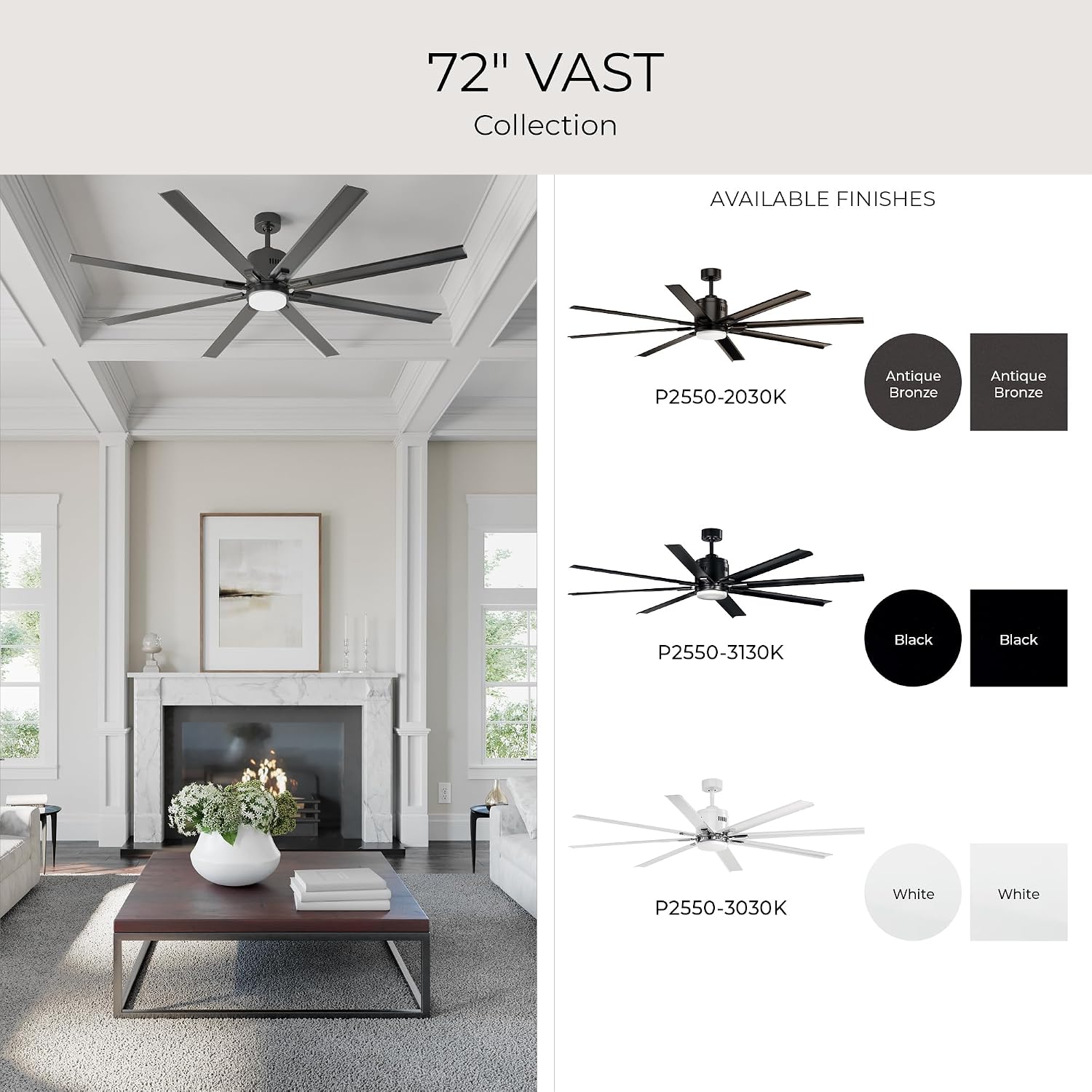 Vast Collection 72-Inch 8-Blade Bronze Modern Ceiling Fan