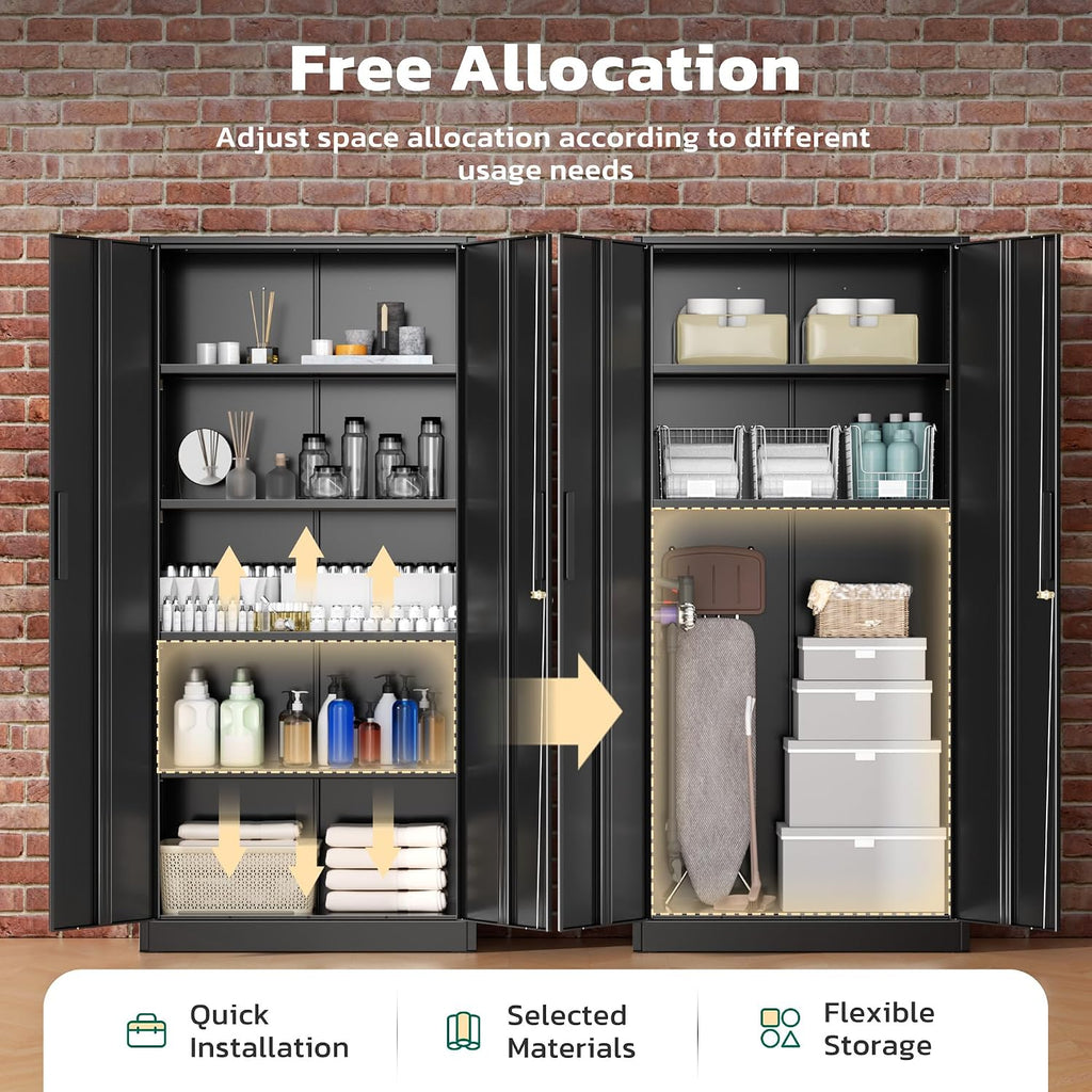 Greenvelly 72' H Metal Storage Cabinet, 36' W x 18' D Black Metal Cabinet with 2 Doors and 4 Adjustable Shelves,Locking Cabinets for Office, Home, Garage, School