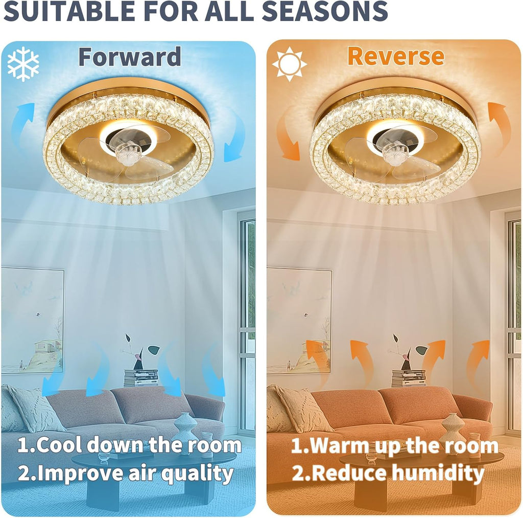 FRIXCHUR Modern Ceiling Fans with Lights and Remote, Dimmable Low Profile Ceiling Fan,Flush Mount Ceiling Fan Stepless Color Temperature Change and 6 Speeds for Bedroom Living Room (Gold)
