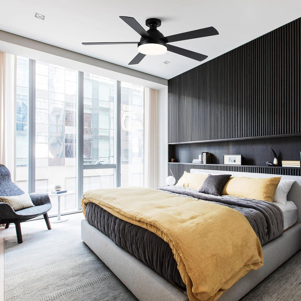 Black Ceiling Fans with Lights, 52 Inch Outdoor Ceiling Fans with Lights and Remote, Modern Indoor Bedroom Ceiling Fan Noiseless, Reversible Blades, DC Motor