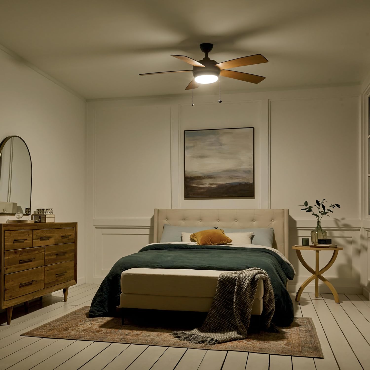 KICHLER 330174OZ Protruding Mount, 5 WALNUT/CHERRY Blades Ceiling fan with 53 watts light, Old Bronze