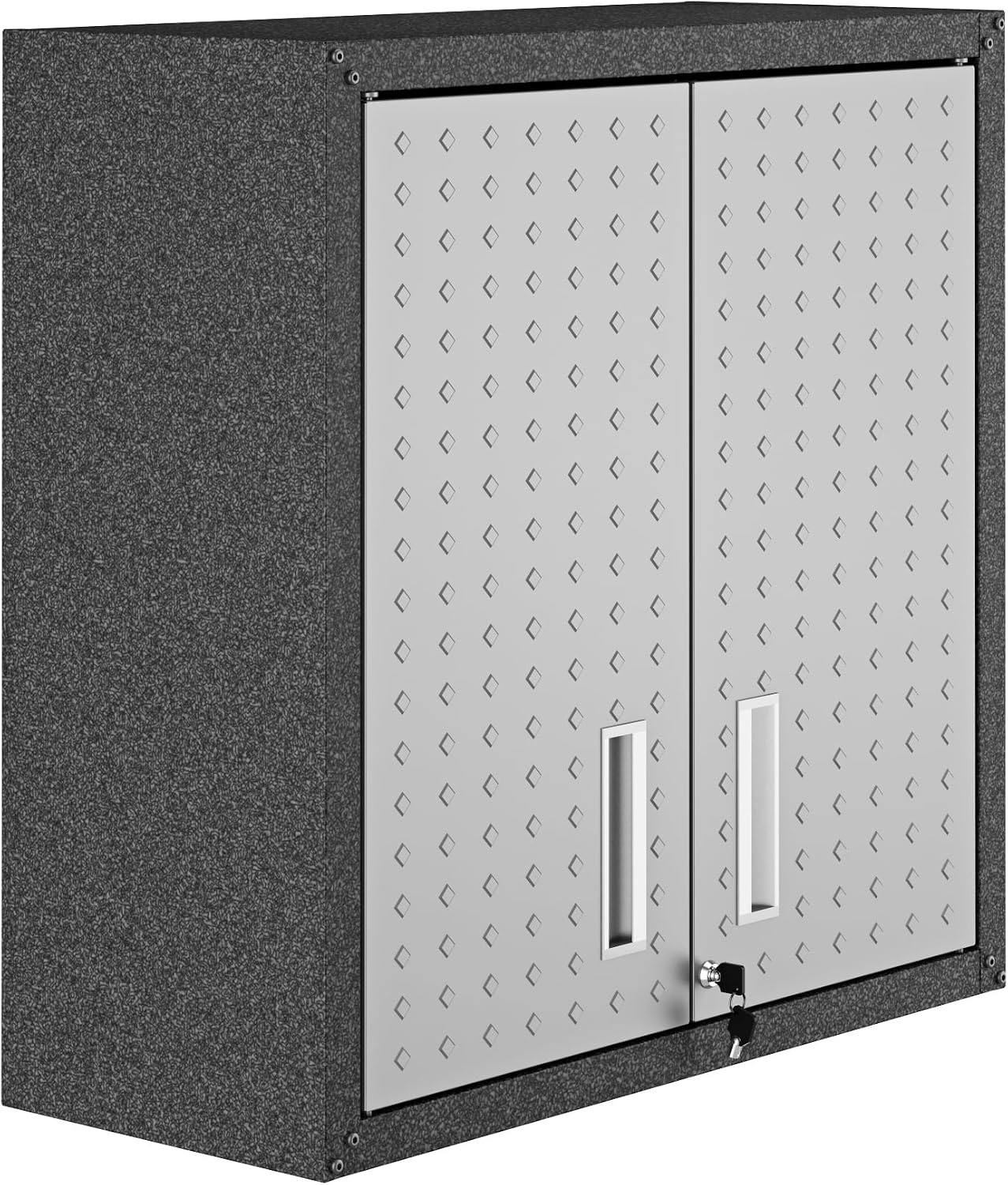 Manhattan Comfort Fortress Floating Garage Storage Cabinet with Adjustable Shelves and Lock, Recessed Handles, Metal Wall Mounted Lockable Utility Cabinet, Steel Garage Storage in Black and Grey
