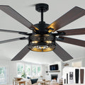 72 Inch Farmhouse Ceiling Fan with Lights and Remote Large Rustic Ceiling Fan Black Caged Fandelier Industrial Chandelier Light, Reversible Quiet DC Motor 6 Speed for Indoor Outdoor