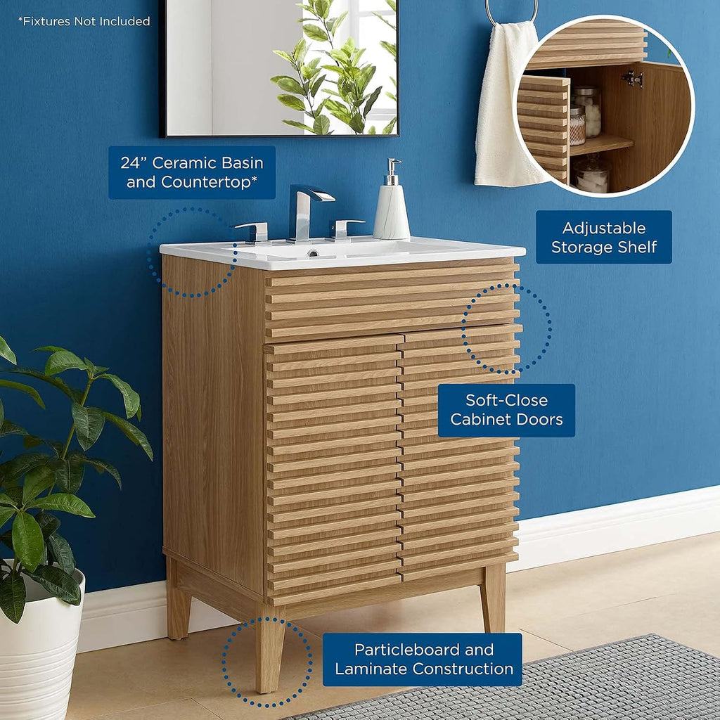 Sink Vanity Cabinet, Wood, Brown Oak White, Modern Contemporary, Hotel Bedroom Bathroom Master Suite