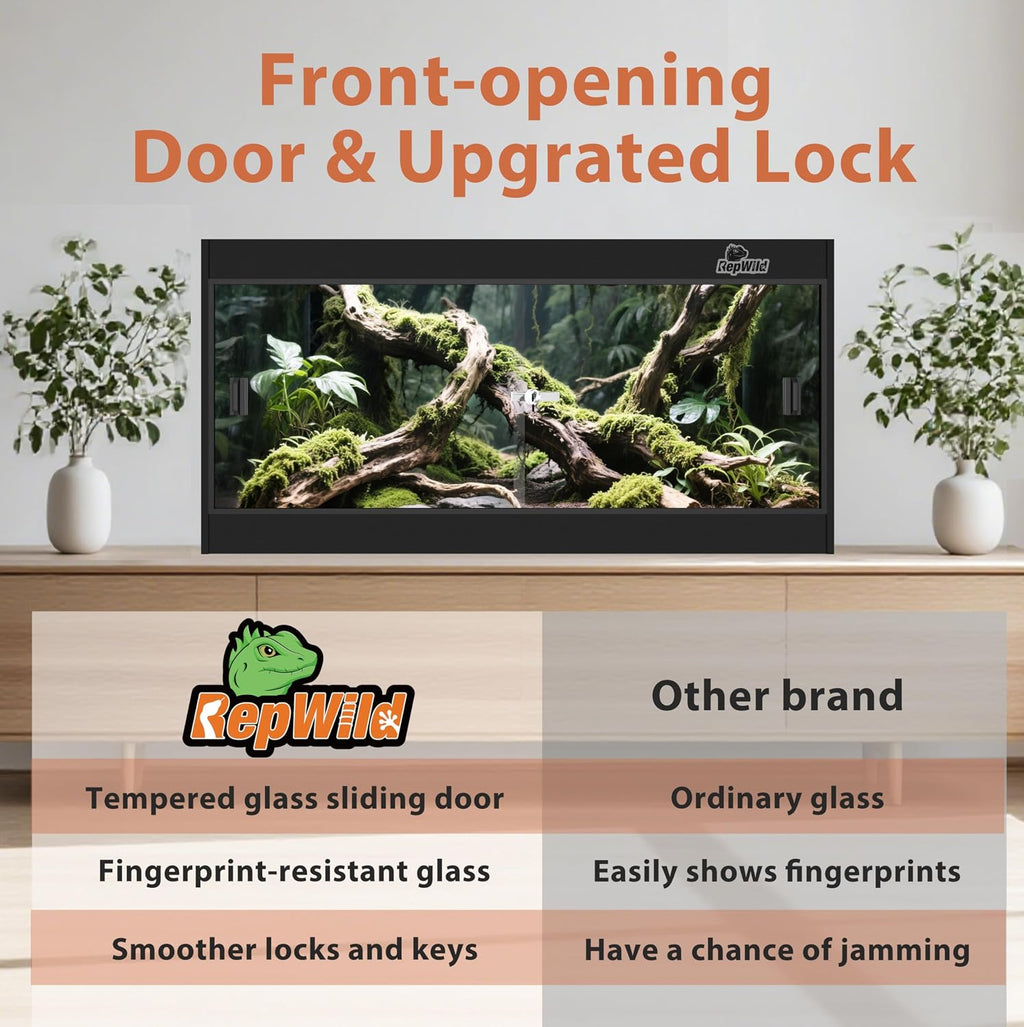 20 Gallon PVC Reptile Enclosure, RepWild 24'x18'x12' Terrarium/Tank with Heavy-Duty Screen Top, Glass Sliding Doors & Lock for Bearded Dragons, Ball Python, Geckos, Lizards