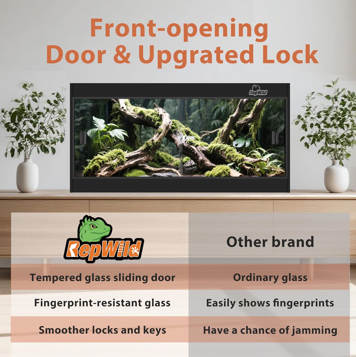 20 Gallon PVC Reptile Enclosure, RepWild 24'x18'x12' Terrarium/Tank with Heavy-Duty Screen Top, Glass Sliding Doors & Lock for Bearded Dragons, Ball Python, Geckos, Lizards