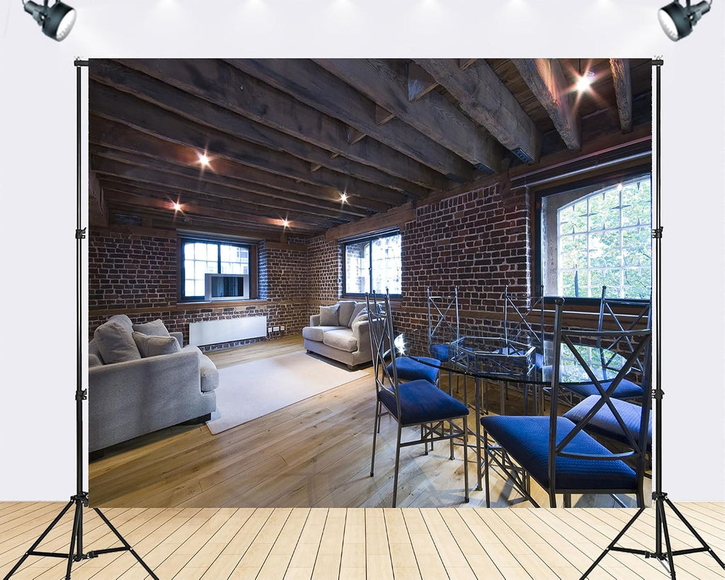 Trykid 20x10ft Rustic Exposed Brick Loft Living Room Backdrop Elegant Industrial Interior Photography Background Beautiful Home Decor Theme Party Decoration Tapestry Photo Booth Prop Fabric