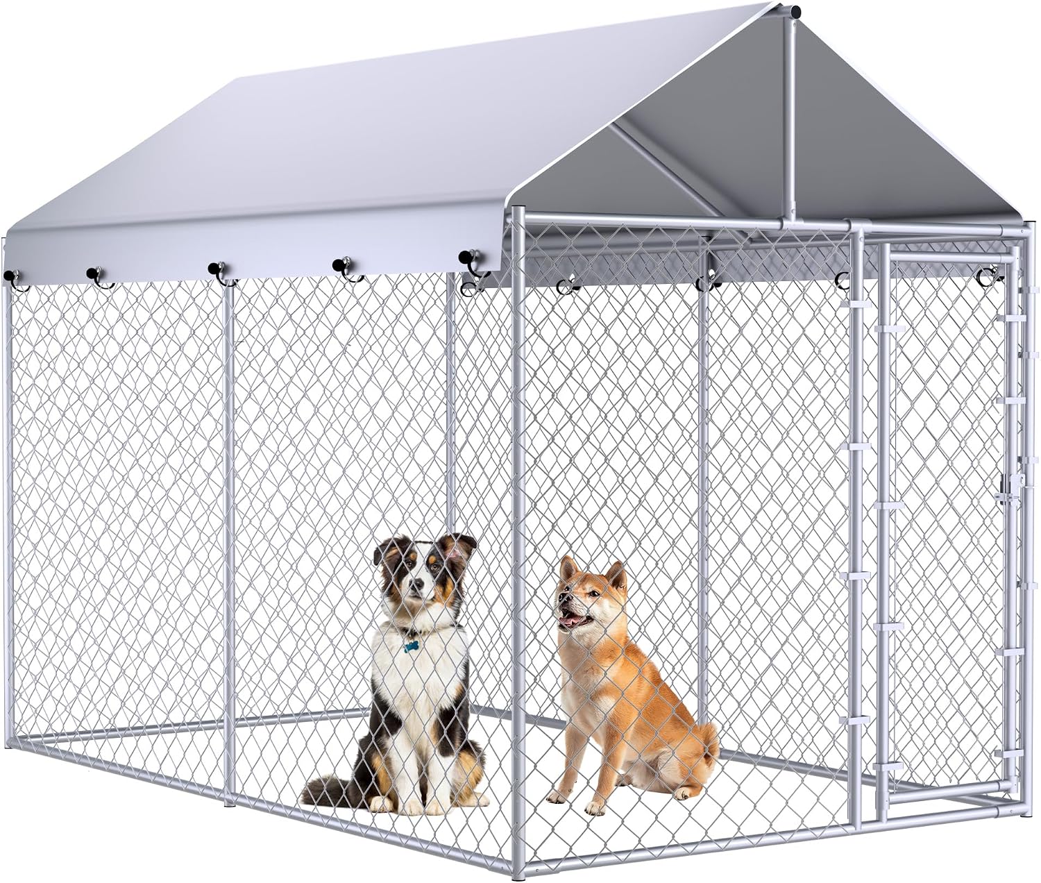 10x6x7.7ft Large Dog Kennel Outdoor, Heavy-Duty Outside Dog Kennel with Roof, Security Latch-Lock Door, Chain-Link Dog Enclosure Dog Run for Yard with Cover