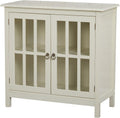Contemporary Portland Glass Two-Door Cabinet MDF, Metal, Wood Material Painted Finish (Antique White)