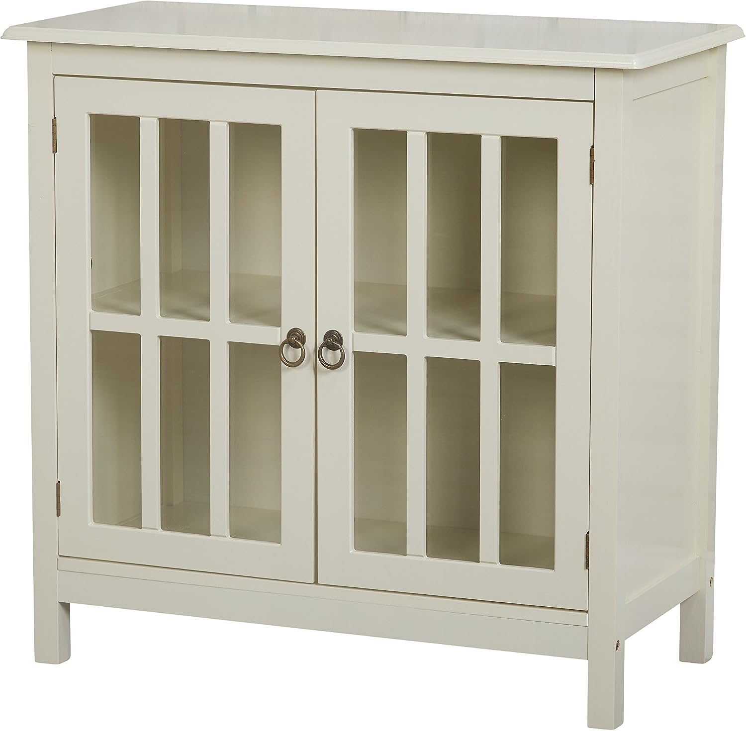 Contemporary Portland Glass Two-Door Cabinet MDF, Metal, Wood Material Painted Finish (Antique White)