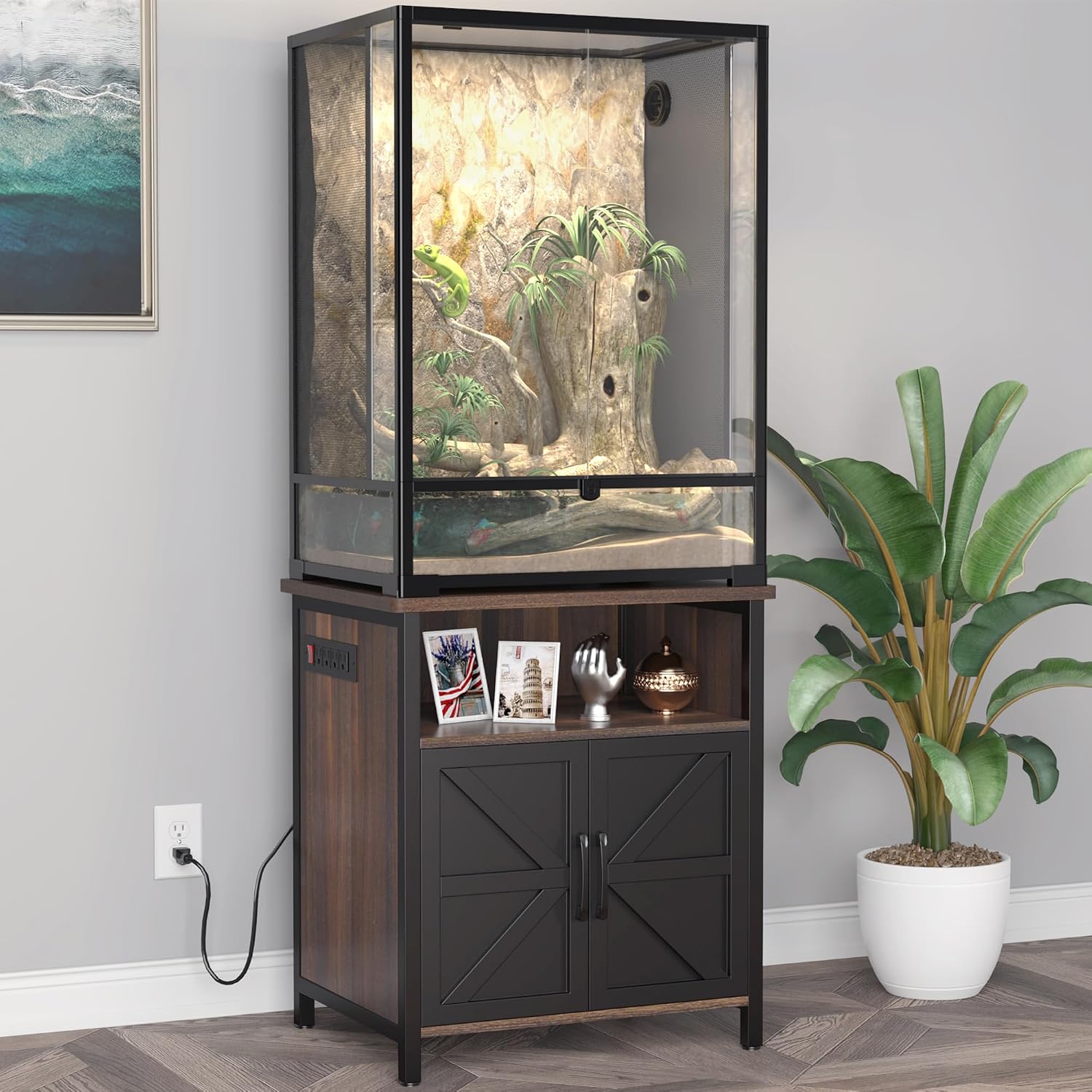 GDLF Terrarium Stand Reptile Tank Stand with Accessories Storage and Power Outlets for 24'Wx18'D Reptile Terrarium