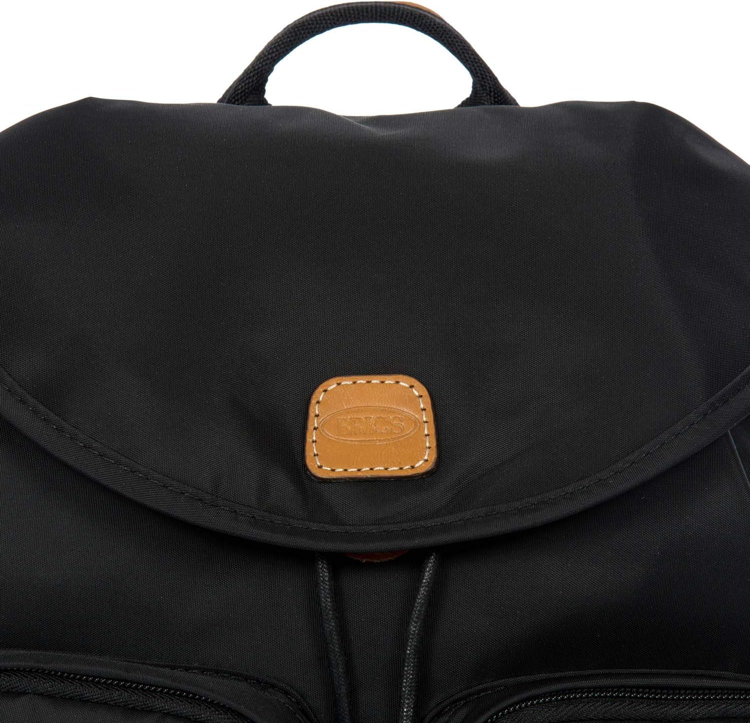 Bric's X-Travel Piccolo City Backpack 10', Water-Resistant Satin Nylon Daypack with Leather Details, Drawstring Closure, Adjustable Straps and Multi-Pocket Organization - Black