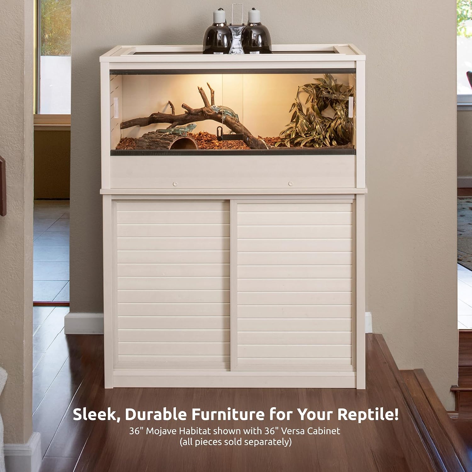 New Age Pet ECOFLEX 36' Wide Medium Reptile Habitat, Mojave Lounge for Snakes, Tortoises & Lizards in Maple, Black & Grey, Easy Assembly, Sliding Glass Doors & Mesh Top