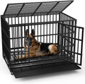 LEMBERI 38 Inch Heavy Duty Indestructible Dog Crate, High Capacity Escape Proof Double Door Kennel with Lockable Wheels, Small Metal Dog Cage with Reinforced Steel Tubes, Removable Tray, Black