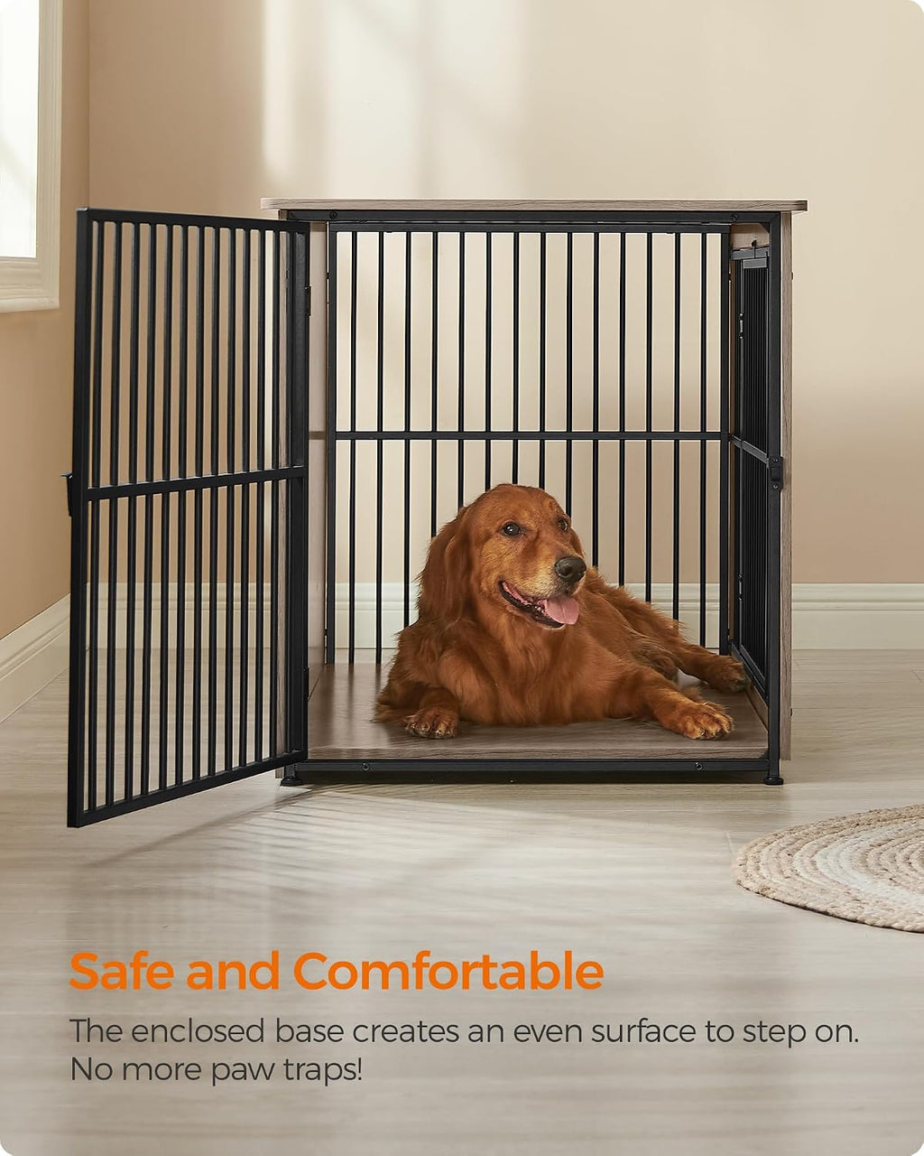 Feandrea 43.3' Dog Crate Furniture, Heavy-Duty Dog Cage Side End Table, XL Pet Wood Kennel for Large and Medium Dogs up to 80 lb with Enclosed Base, Double-Door Pet House, Greige