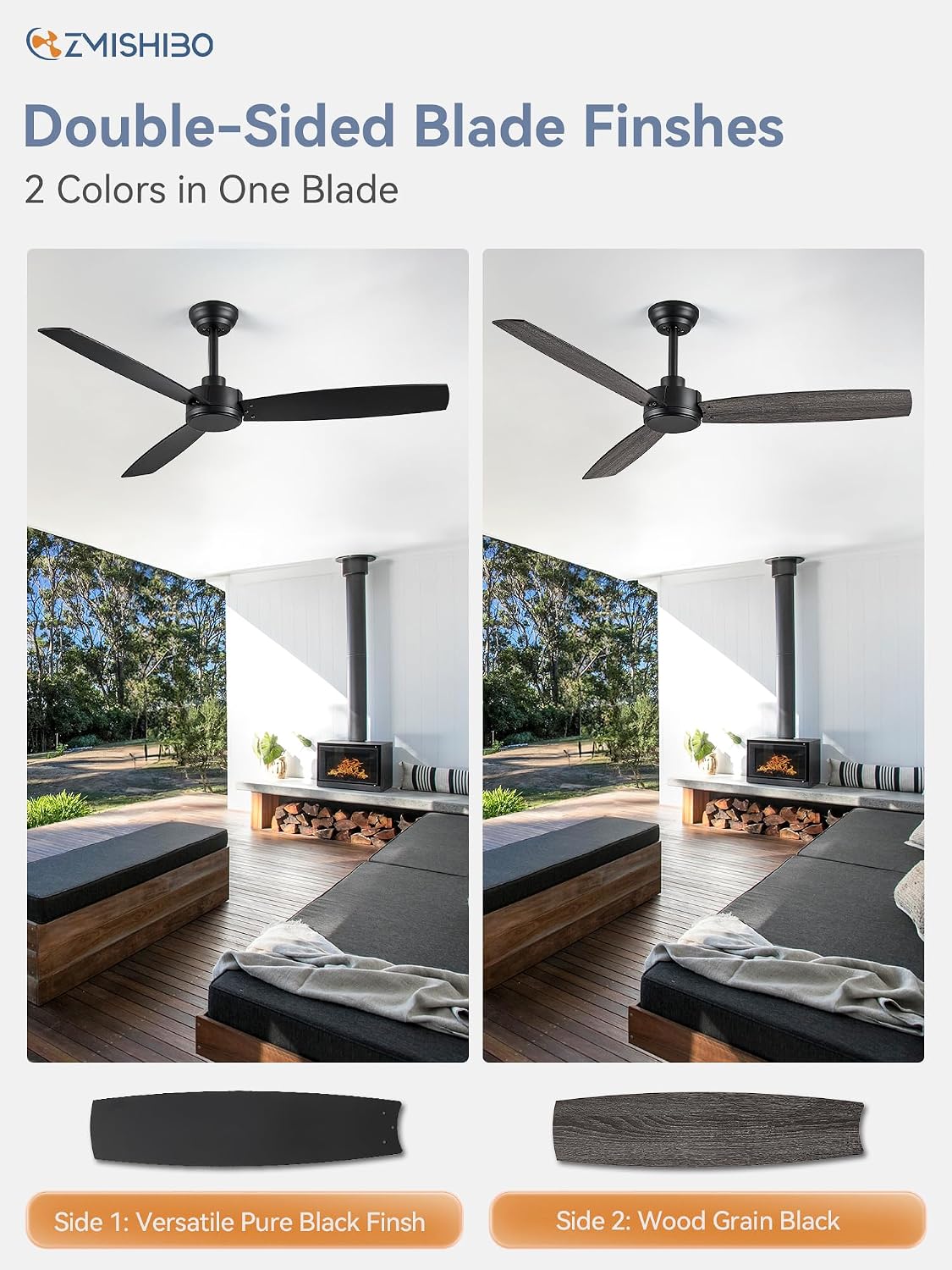 ZMISHIBO 2 Pack 52 Inch Outdoor Ceiling Fans with Remote, Black Ceiling Fan No light with Quiet Reversible DC Motor, 6 Speeds, 3 Blade Modern Ceiling Fans for Patio Living Room Bedroom Indoor