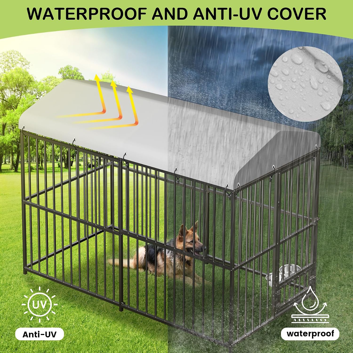 8x4x6 ft Heavy-Duty Outdoor Dog Kennel with Lockable Roof & Cover - All-Weather Large Dog Cage Kennel for Medium & Large Dogs, Waterproof Pet Enclosure